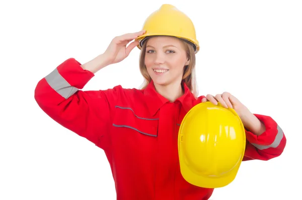 Femme en casques jaunes — Photo