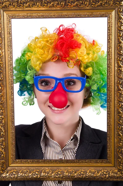Lustiges Clownsmädchen mit Rahmen — Stockfoto