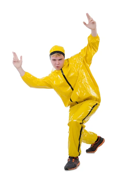 Homem de terno amarelo isolado em branco — Fotografia de Stock
