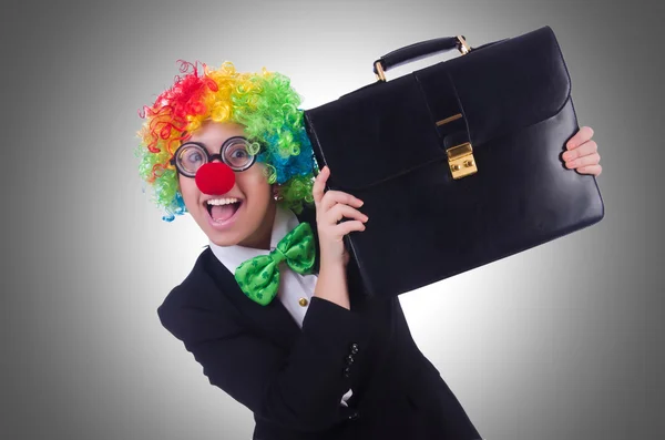 Clown donna con valigetta — Foto Stock