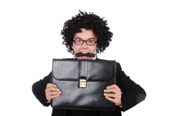 Funny businessman with briefcase — Stock Photo, Image