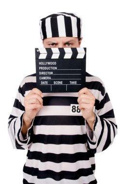 Komik hapishane tutuklu ile film tahta üzerinde beyaz izole