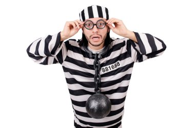 Beyaz arka planda tecrit edilmiş mahkum