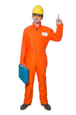 Sanayi işçisi beyaz arka planda izole edilmiş.