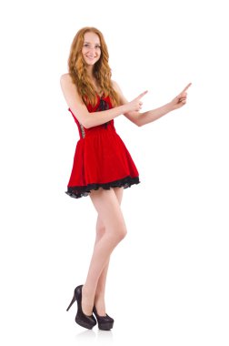 Sanal düğmeye basan kadın beyazda izole edildi