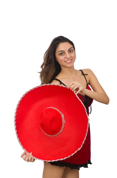 Woman wearing sombrero hat in funny concept — Stock Photo, Image