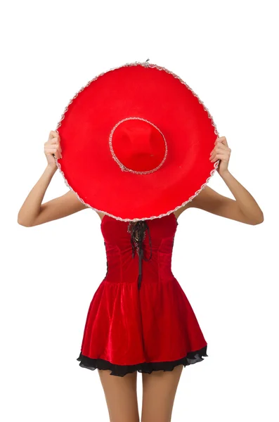 Woman wearing sombrero hat in funny concept — Stock Photo, Image