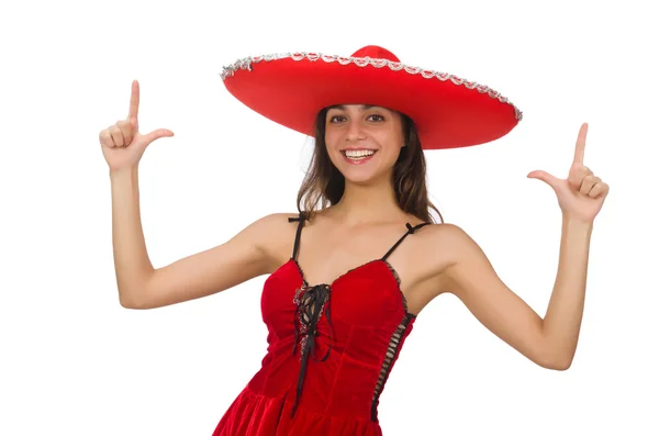 Mujer usando sombrero sombrero en concepto divertido — Foto de Stock