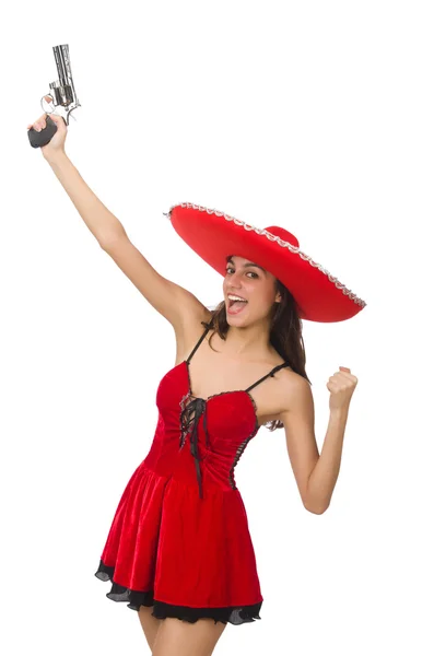 Woman wearing sombrero hat in funny concept — Stock Photo, Image