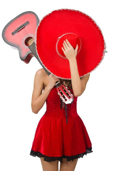 Женщина в сомбреро-шляпе в смешной концепции — стоковое фото