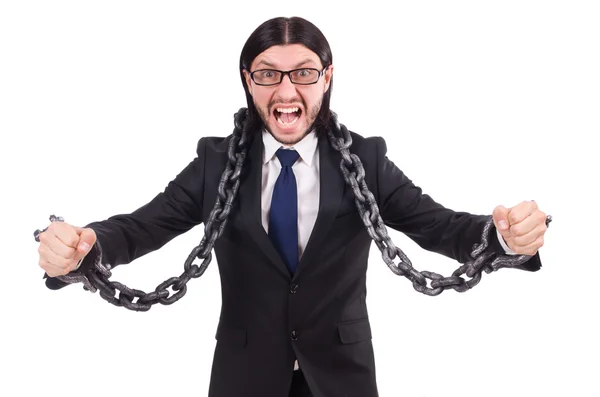 Hombre con cadena aislada en el blanco — Foto de Stock