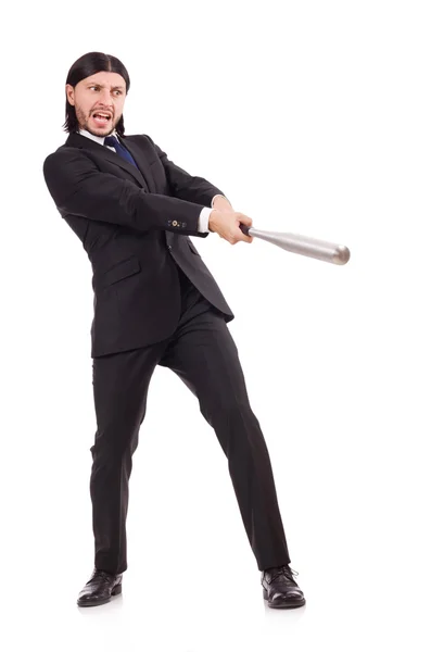 Man with baseball bat isolated on white — Stock Photo, Image