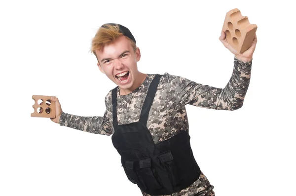 Soldado engraçado isolado em branco — Fotografia de Stock