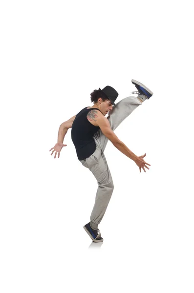 Мужчина танцует отдельно на белом — стоковое фото