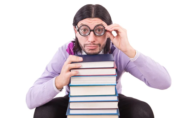 Studente divertente con libri — Foto Stock