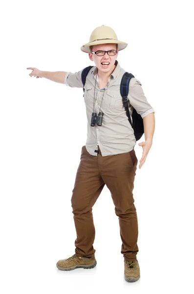 Man in safari hat in hunting concept — Stock Photo, Image