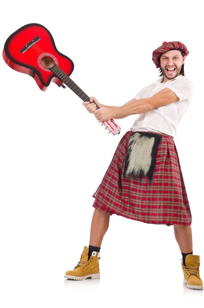 Scotsman tocando la guitarra aislada en blanco — Foto de Stock