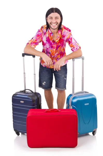 Man travelling with suitcases isolated on white — Stock Photo, Image