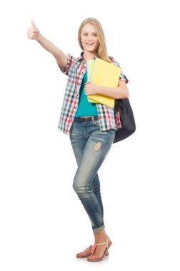 genç bir öğrenci kitapları ile