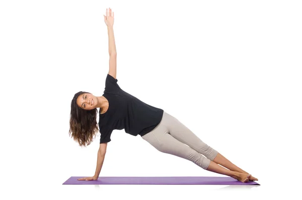 Young woman doing sport exercises isolated on white — Stock Photo, Image