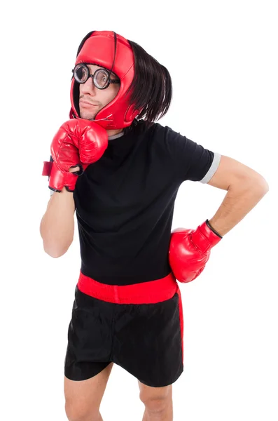 Boxeador divertido aislado en el blanco — Foto de Stock