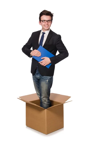 Young businessman in thinking out of box concept — Stock Photo, Image