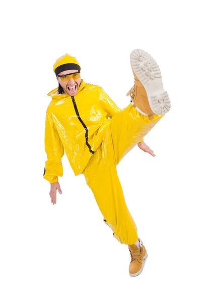 Bailarina moderna en vestido amarillo aislado en blanco —  Fotos de Stock