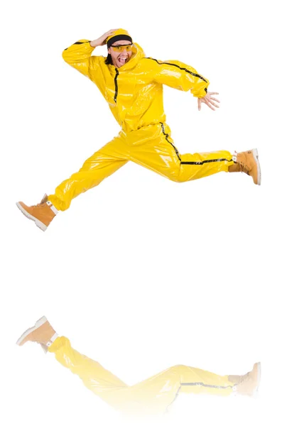 Moderne danser in gele jurk geïsoleerd op wit — Stockfoto