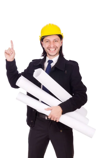 Young construction architect isolated on the white — Stock Photo, Image