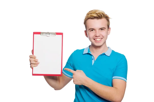 Giovane studente isolato sul bianco — Foto Stock