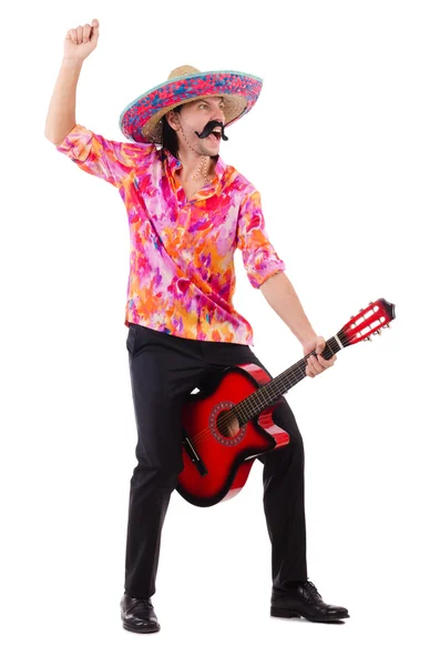 Mexican male brandishing guitar — Stock Photo, Image