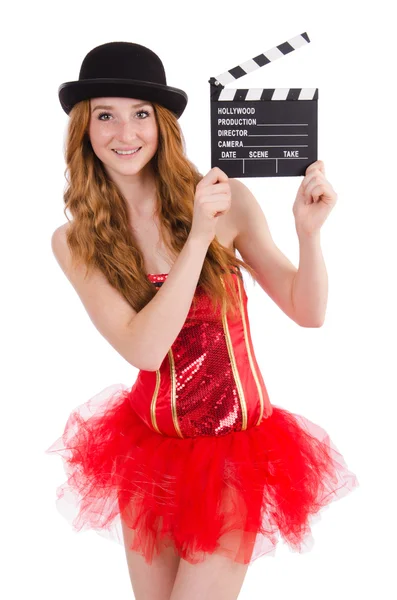 Ung fe med clapperboard - Stock-foto