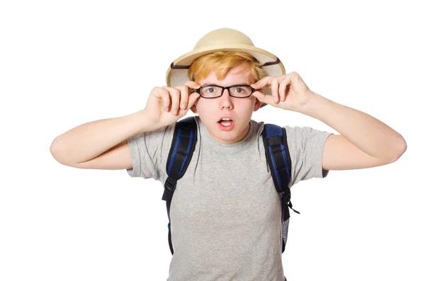 Man in safari hat in hunting concept — Stock Photo, Image