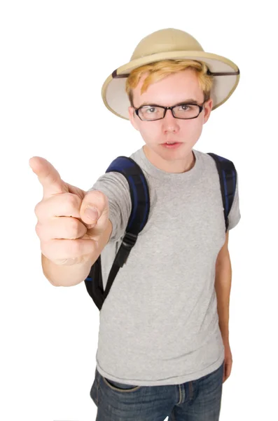 Hombre en sombrero de safari en concepto de caza —  Fotos de Stock