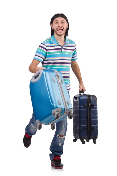 Anak muda bepergian dengan koper — Stok Foto