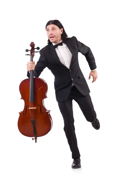 Funny man with music instrument on white — Stock Photo, Image
