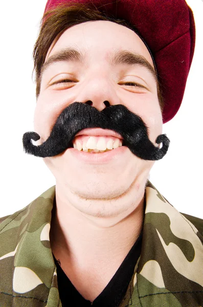 Grappige soldaat in militair concept — Stockfoto