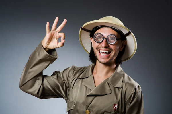 Funny safari hunter against background — Stock Photo, Image