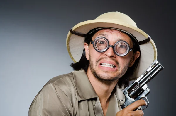 Funny safari hunter against background — Stock Photo, Image