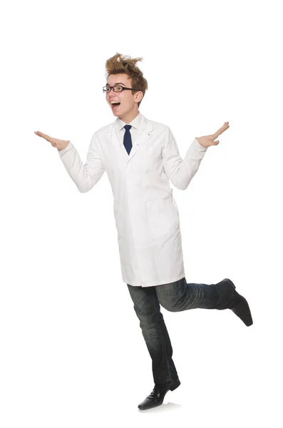 Grappige dokter geïsoleerd op wit — Stockfoto