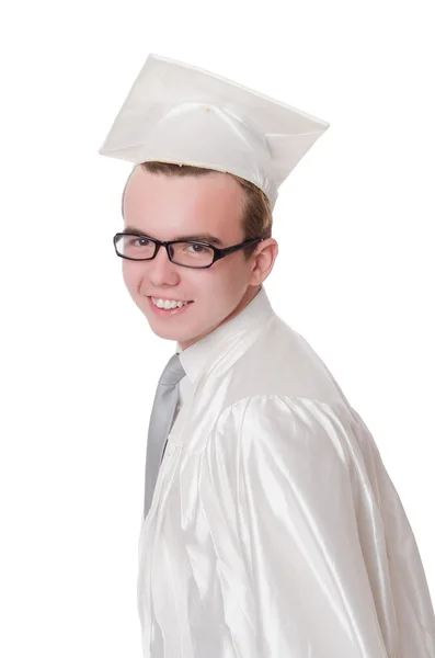 Joven estudiante masculino graduado de la escuela secundaria en blanco —  Fotos de Stock