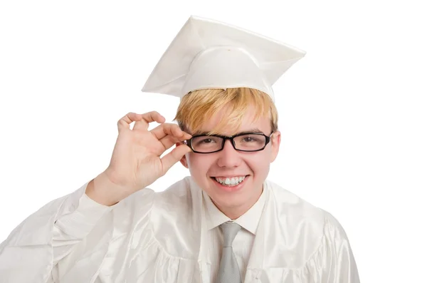 Young male student graduated from high school on white — Stock Photo, Image