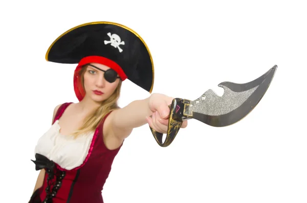 Woman pirate isolated on white — Stock Photo, Image