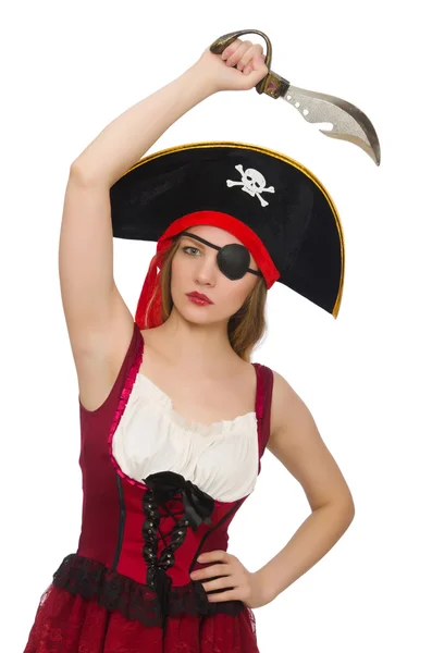 Woman pirate isolated on white — Stock Photo, Image