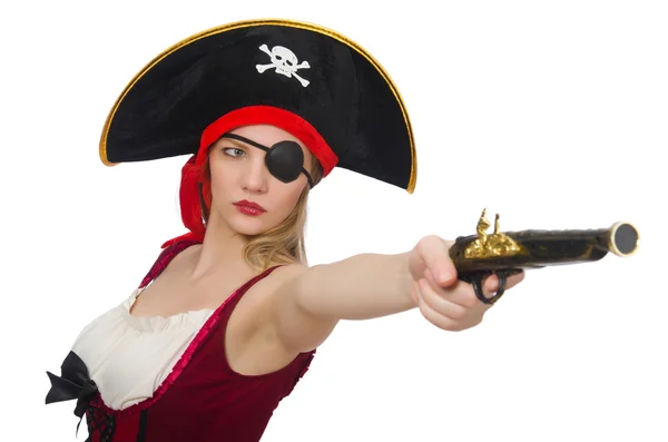 Woman pirate isolated on white — Stock Photo, Image