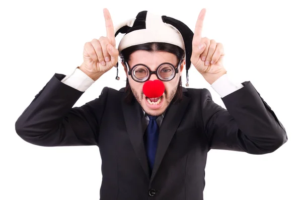 Funny clown businessman isolated on the white background — Stock Photo, Image