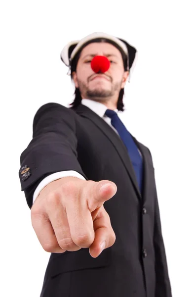 Lustige Clown Geschäftsmann isoliert auf dem weißen Hintergrund — Stockfoto