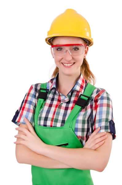 Mujer con kit de herramientas aislado en blanco — Foto de Stock