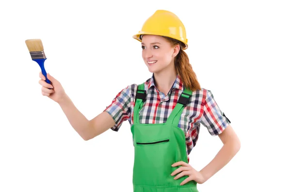 Funny woman painter in construction concept isolated on white — Stock Photo, Image