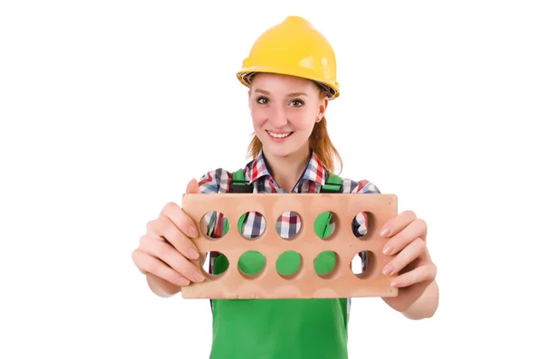 Woman with bricks isolated on white — Stock Photo, Image